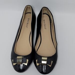 Bamboo Lula Flat Black Faux Leather Bow Ballet Shoe Size 9